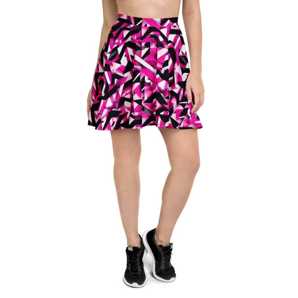 Neon Chevron Static on Skater Skirt — Front