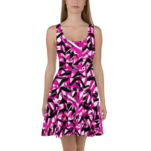 Neon Chevron Static on a Skater Dress