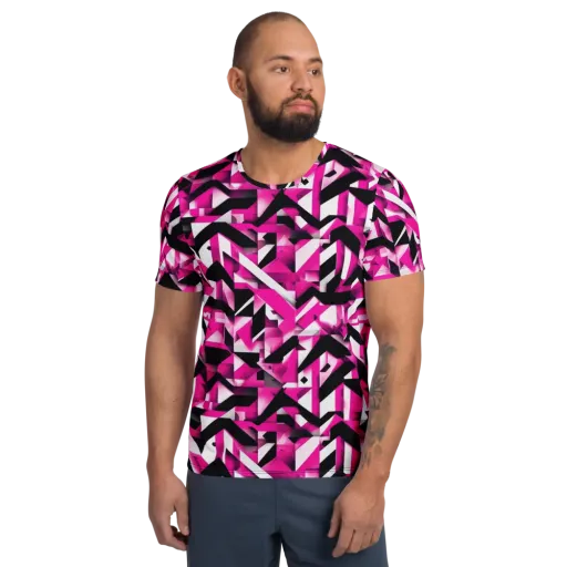 Neon Chevron Static on a Men's Athletic T-Shirt