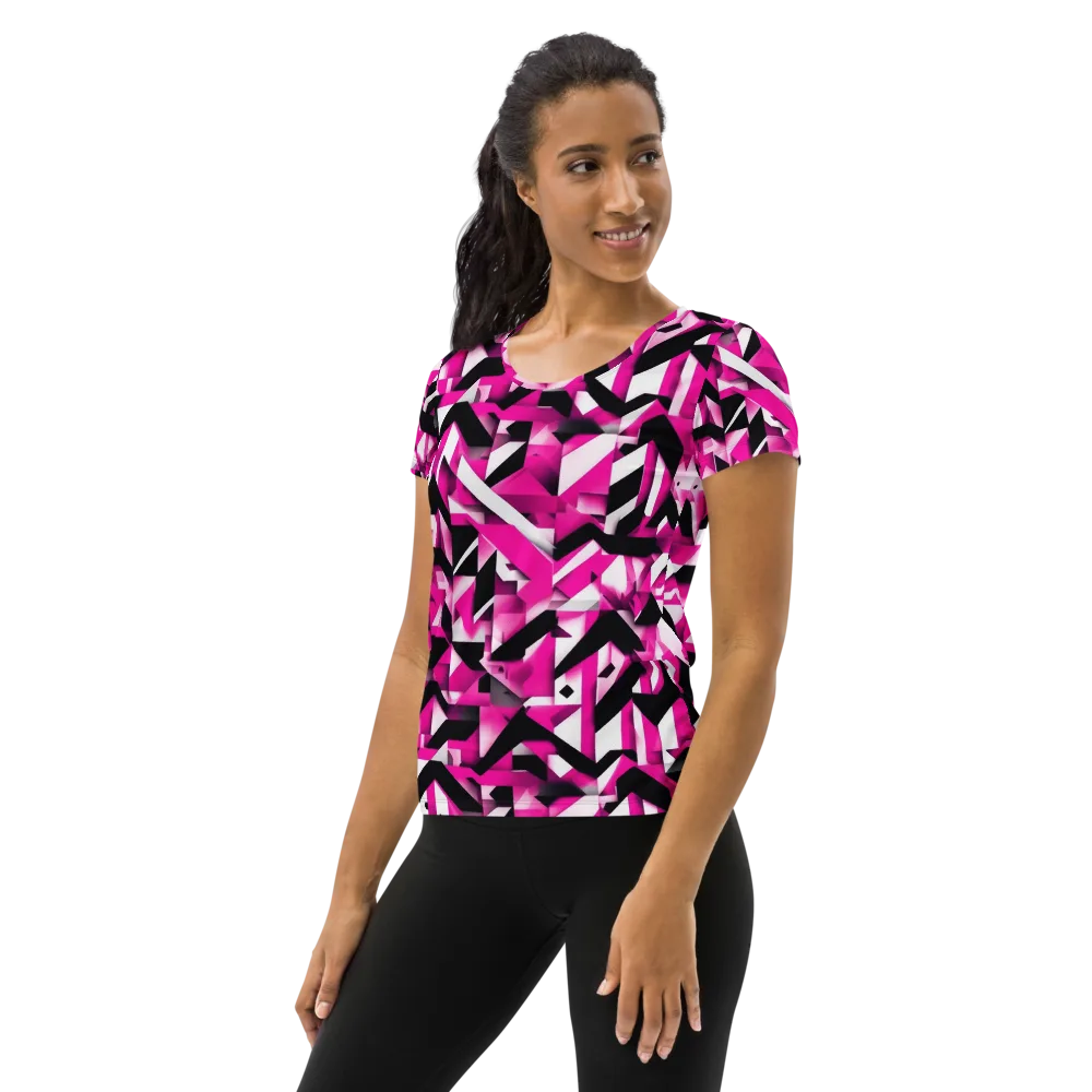 Neon Chevron Static on Women's Athletic T-Shirt — Left