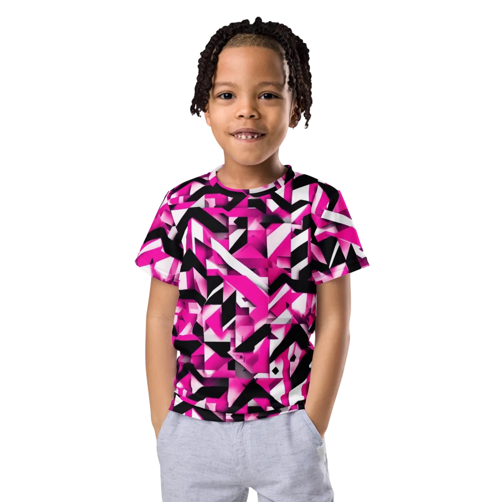 Neon Chevron Static on Kids Crew Neck T-Shirt — Front