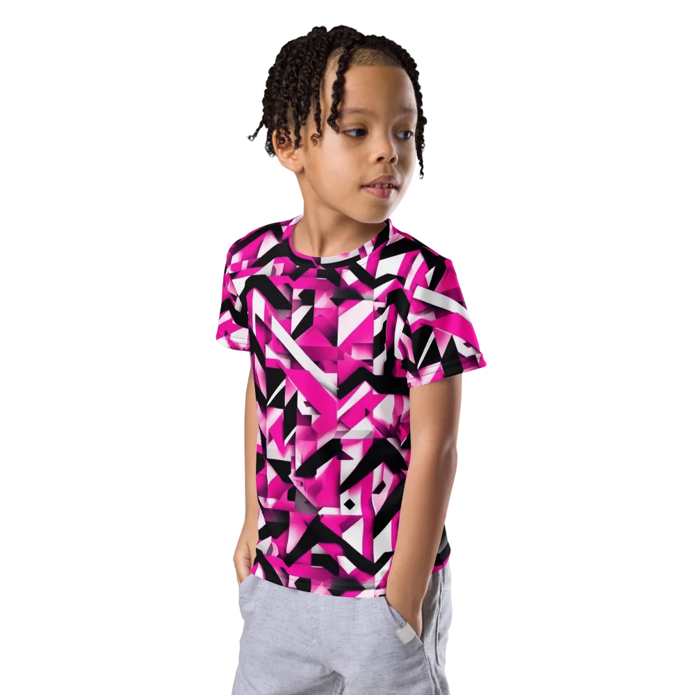 Neon Chevron Static on Kids Crew Neck T-Shirt — Left Front