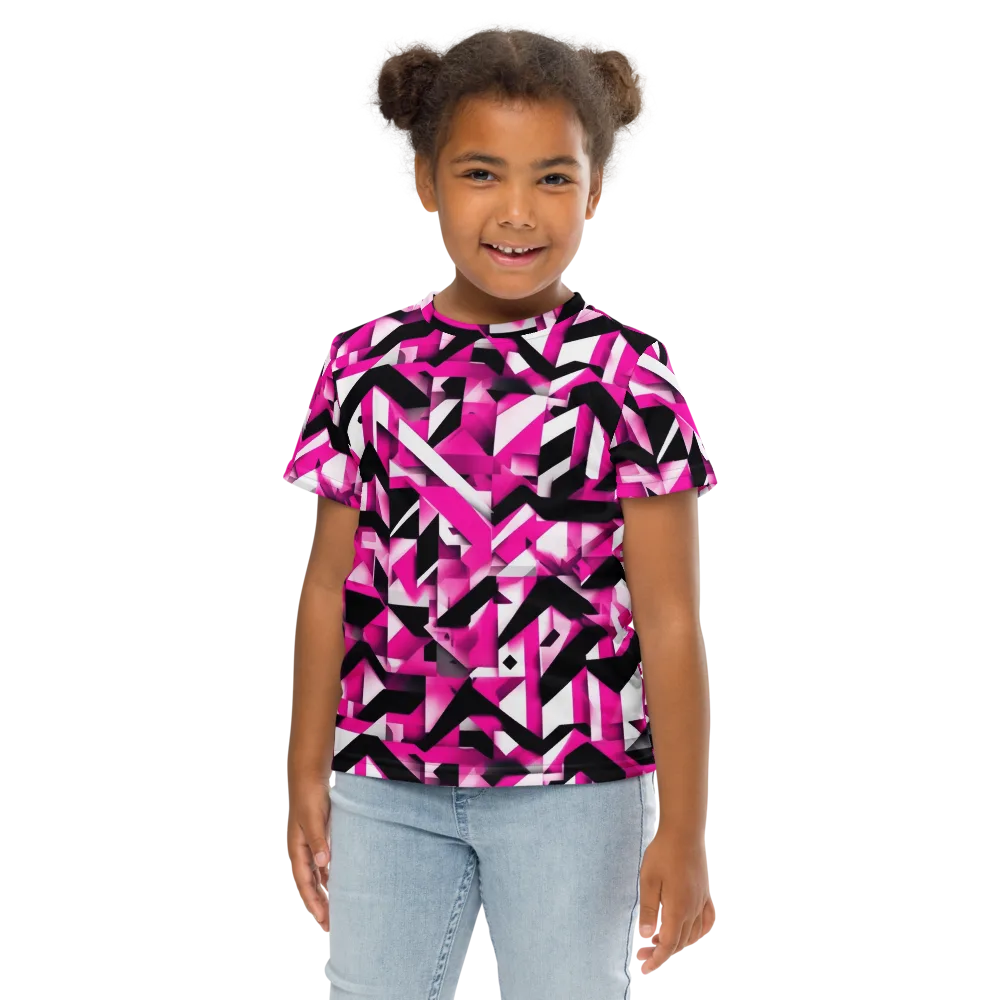 Neon Chevron Static on Kids Crew Neck T-Shirt — Front