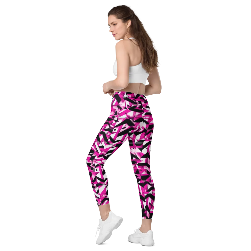 Neon Chevron Static on Leggings with Pockets — Left Back