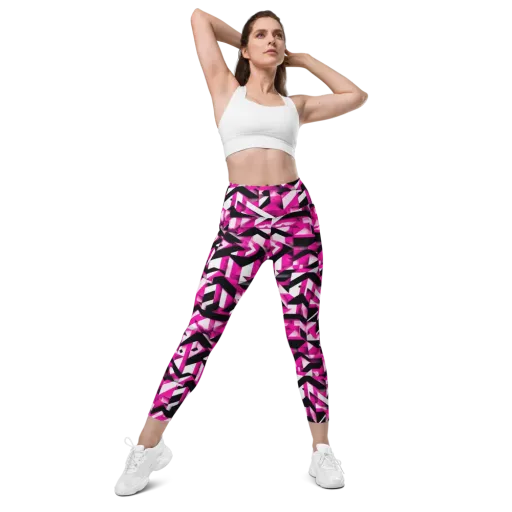 Neon Chevron Static on a Leggings with Pockets