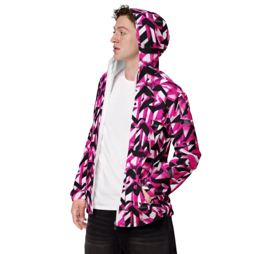 Neon Chevron Static on a Men's Windbreaker