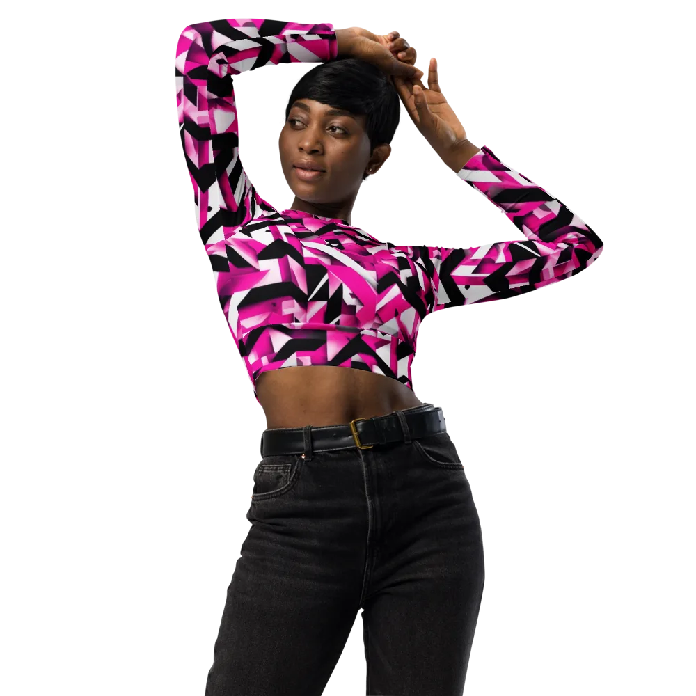 Neon Chevron Static on Long Sleeve Crop Top — Front