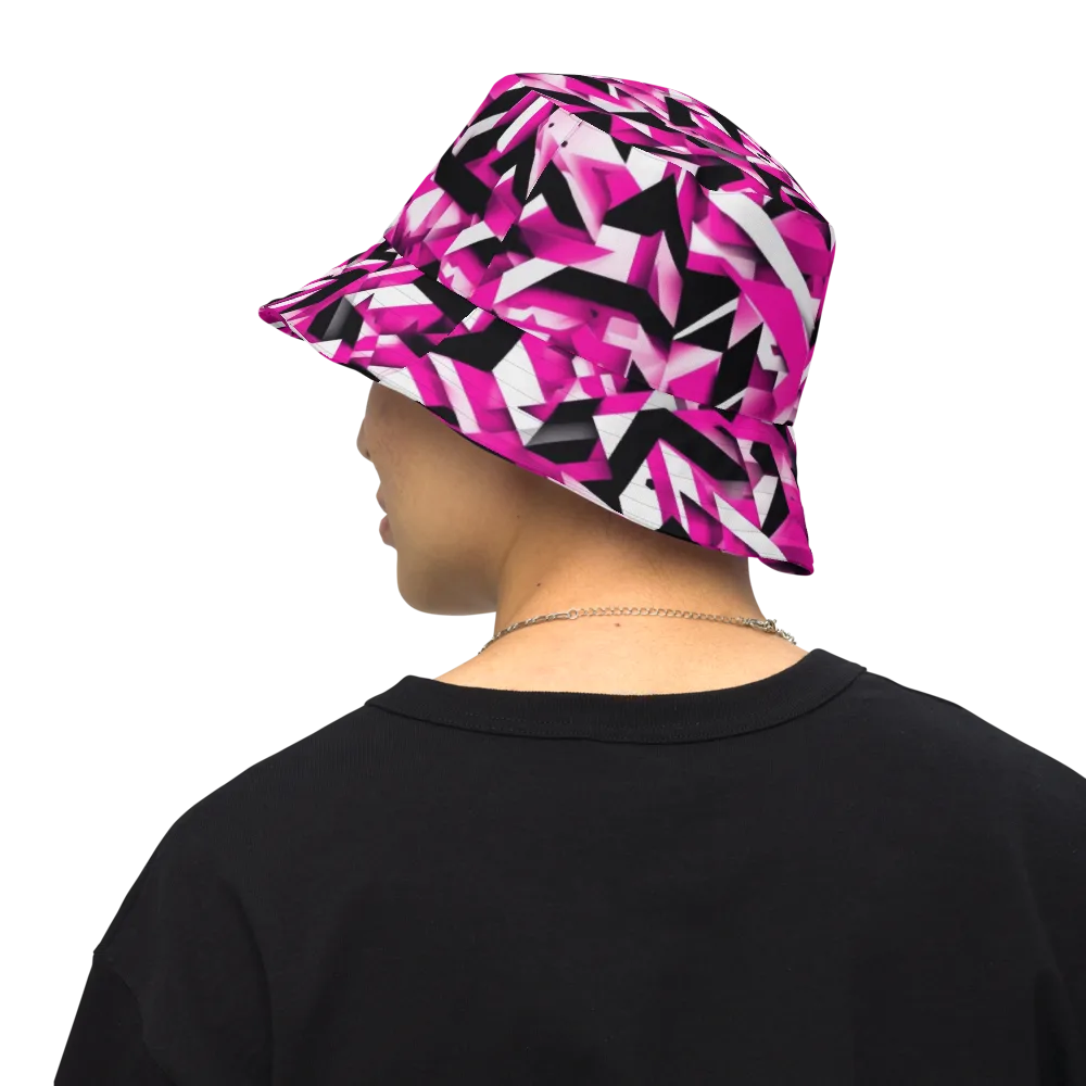 Neon Chevron Static on Reversible Bucket Hat — Back Inside