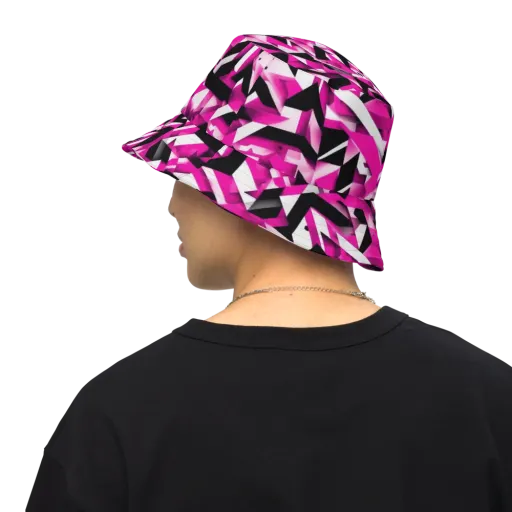 Neon Chevron Static on a Reversible Bucket Hat