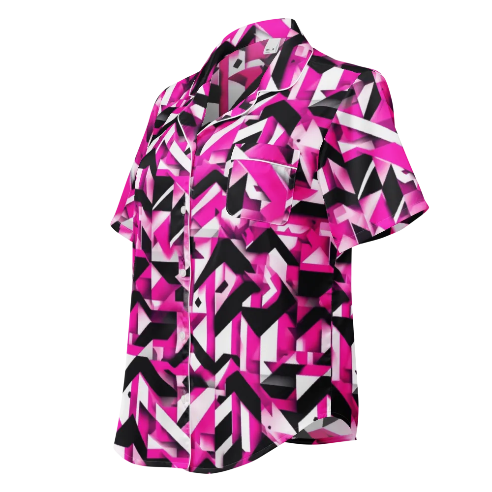 Neon Chevron Static on Women's Short Sleeve Pajama Top — Left Front