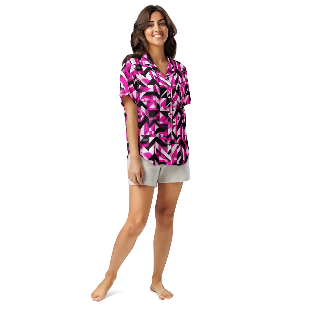 Neon Chevron Static on Women's Short Sleeve Pajama Top — Front