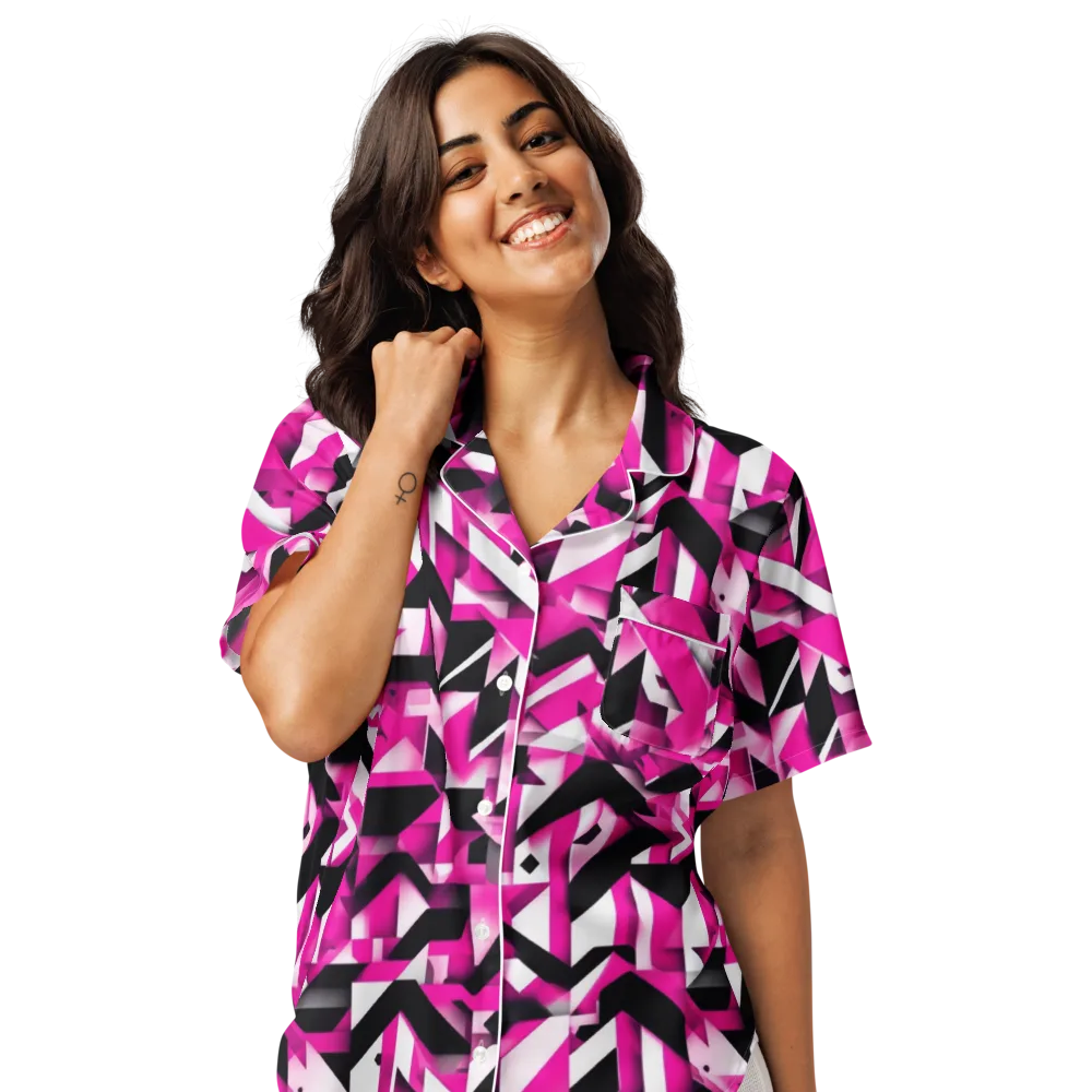 Neon Chevron Static on Women's Short Sleeve Pajama Top — Front