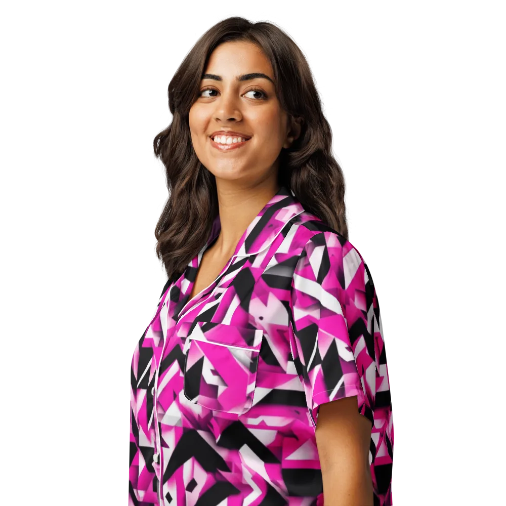 Neon Chevron Static on Women's Short Sleeve Pajama Top — Left Front