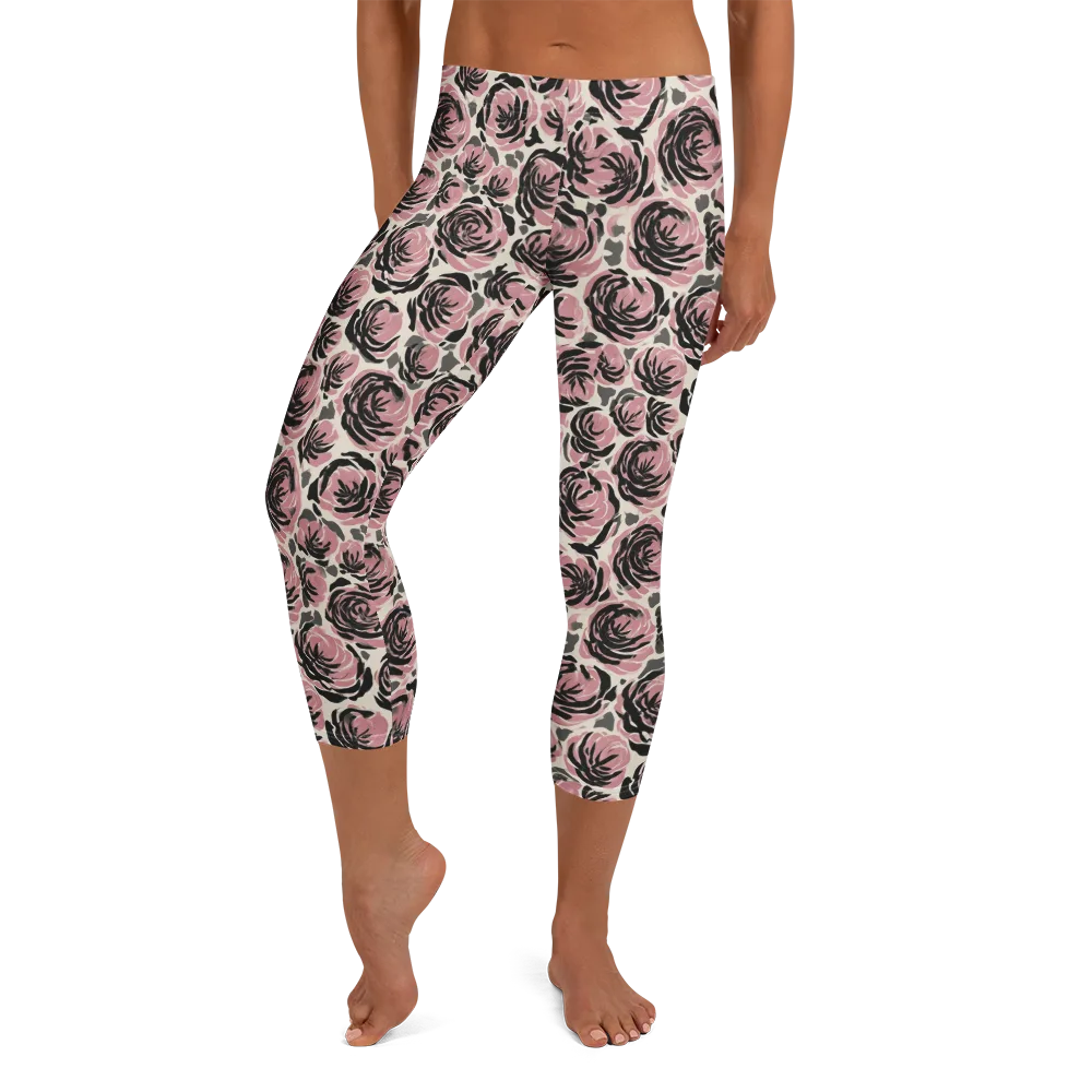 Inkblush Garden on Capri Leggings — Front