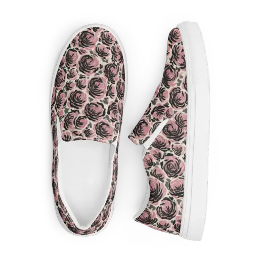 Inkblush Garden on a Men's Slip-On Canvas Shoes