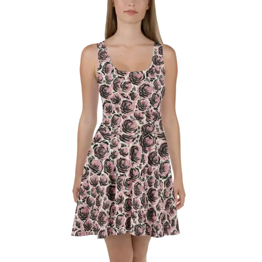 Inkblush Garden on a Skater Dress
