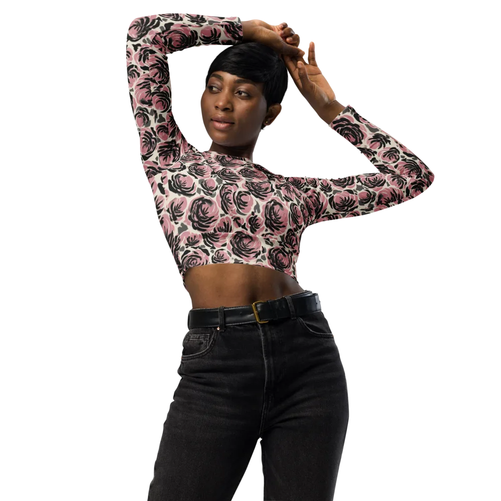 Inkblush Garden on Long Sleeve Crop Top — Front