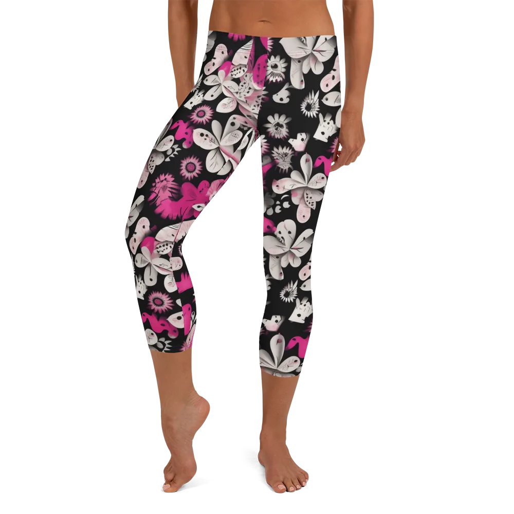 Pink Noir Garden on Capri Leggings — Front