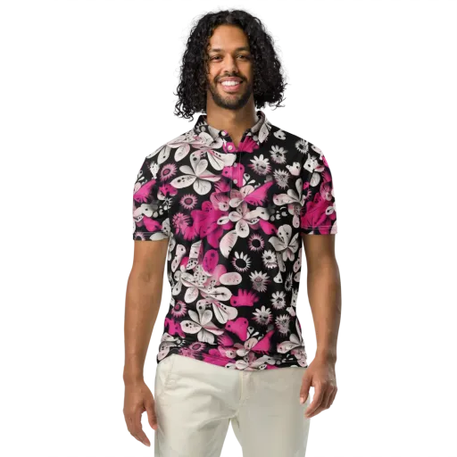 Pink Noir Garden on a Men's Slim Fit Polo Shirt
