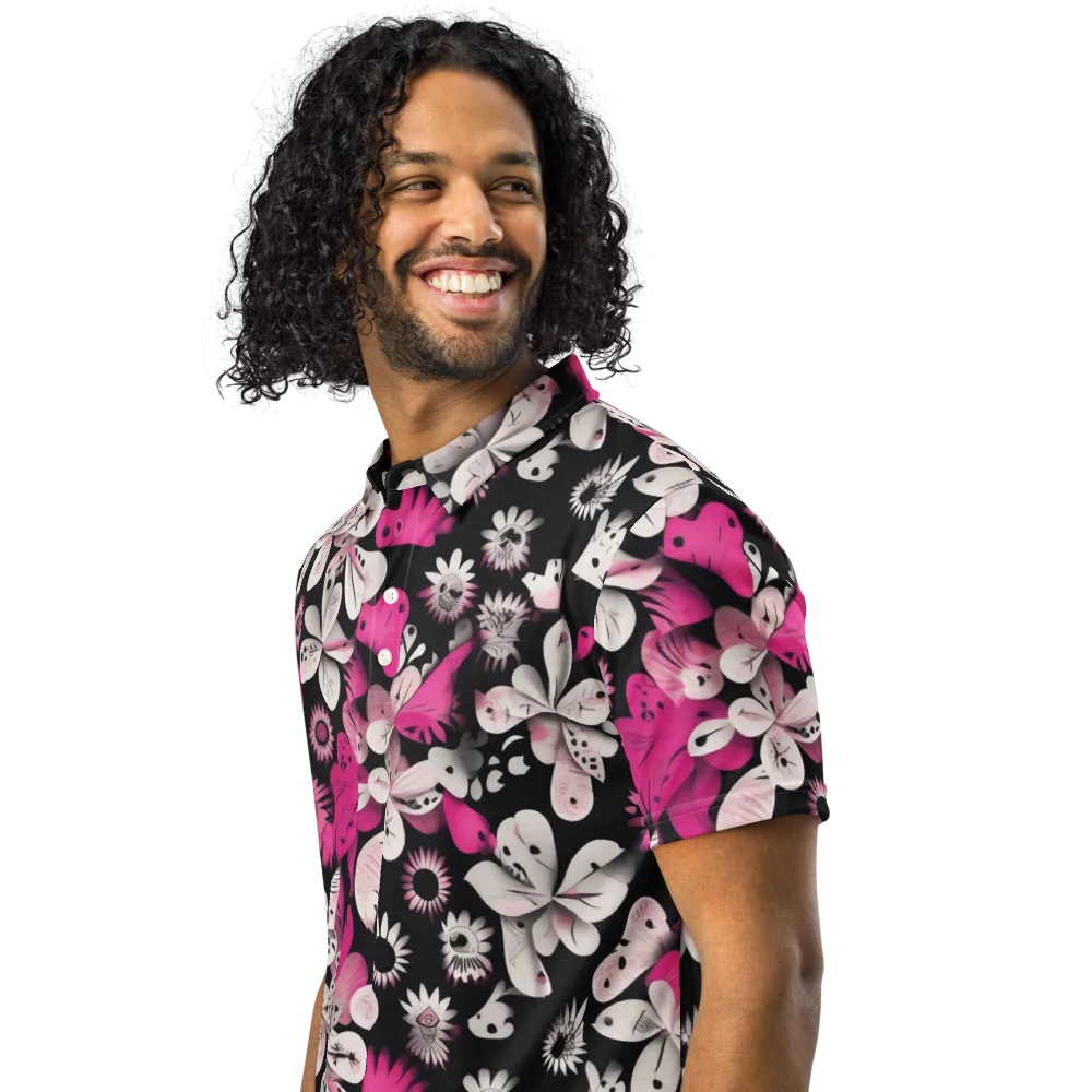 Pink Noir Garden on Men's Slim Fit Polo Shirt — Left Front