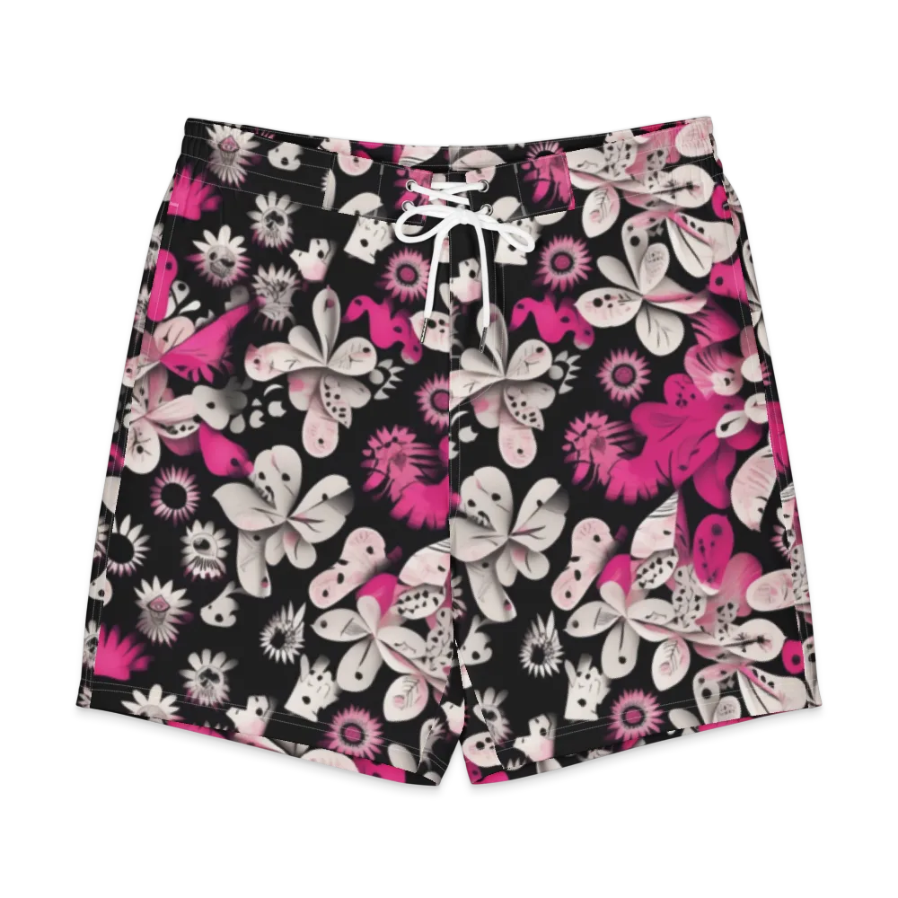 Pink Noir Garden on Men's Board Shorts — Front