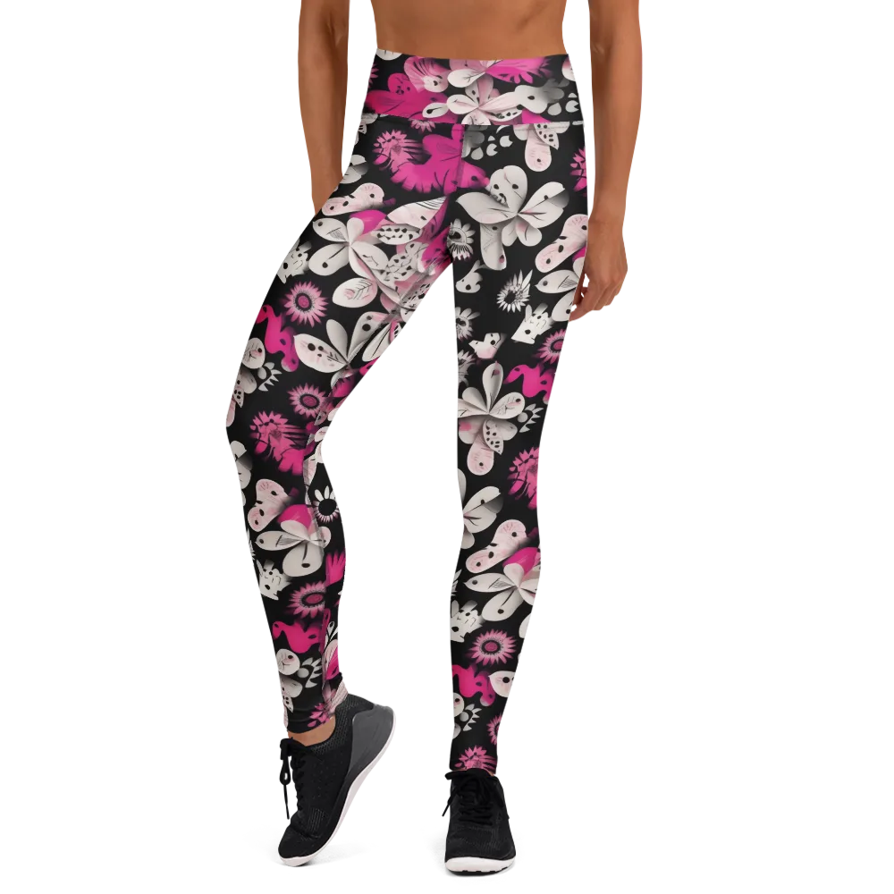 Pink Noir Garden on Yoga Leggings — Front