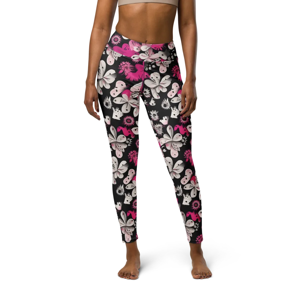 Pink Noir Garden on Yoga Leggings — Front