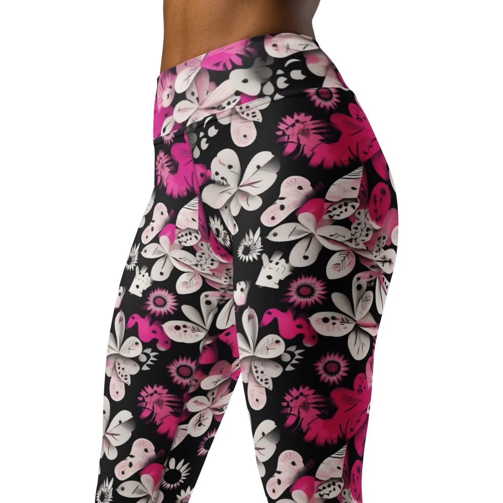 Pink Noir Garden on Yoga Leggings — Left Front