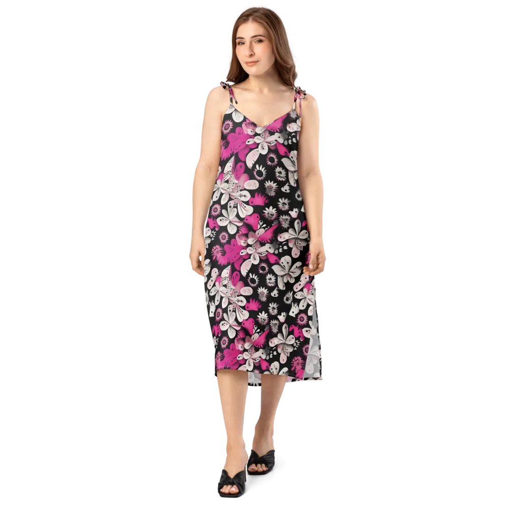 Pink Noir Garden on Slip Dress — Front