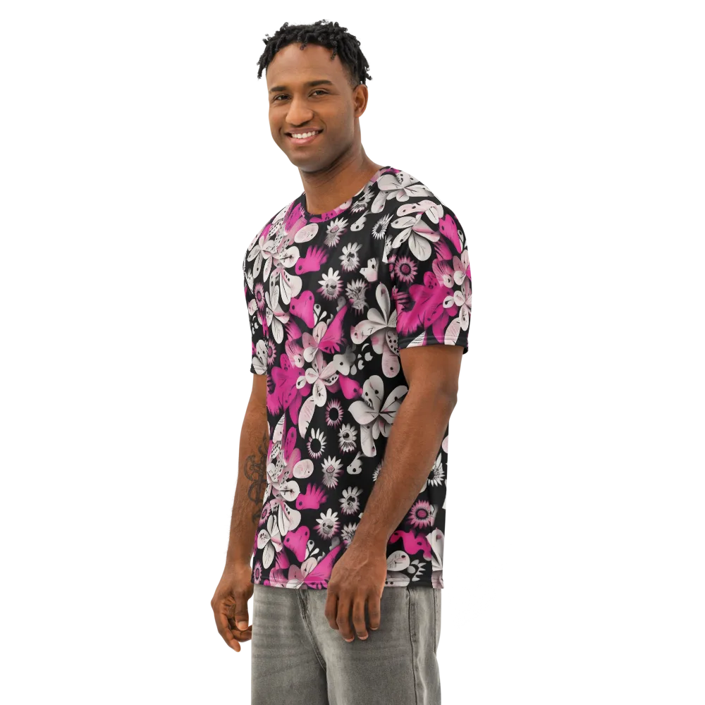 Pink Noir Garden on Men's Cotton Crew Neck T-Shirt — Left Front