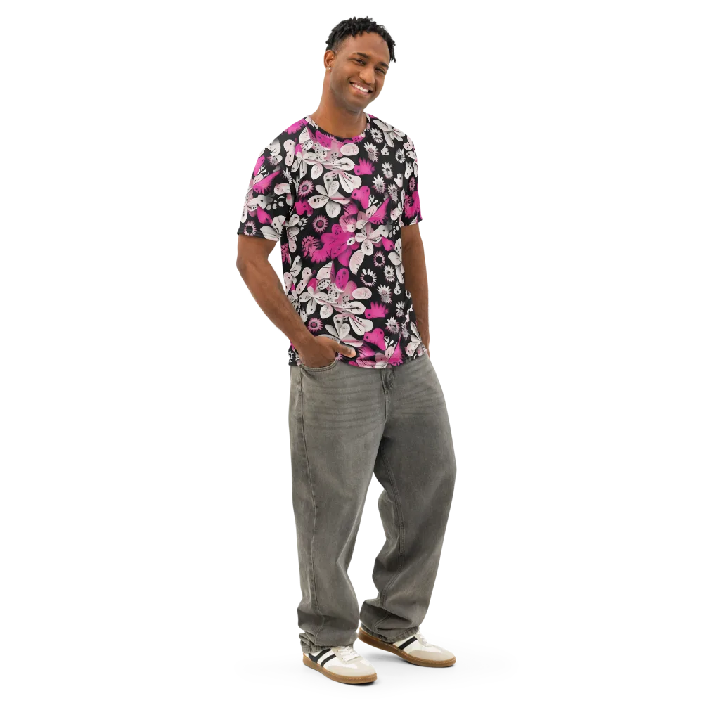 Pink Noir Garden on Men's Cotton Crew Neck T-Shirt — Right Front
