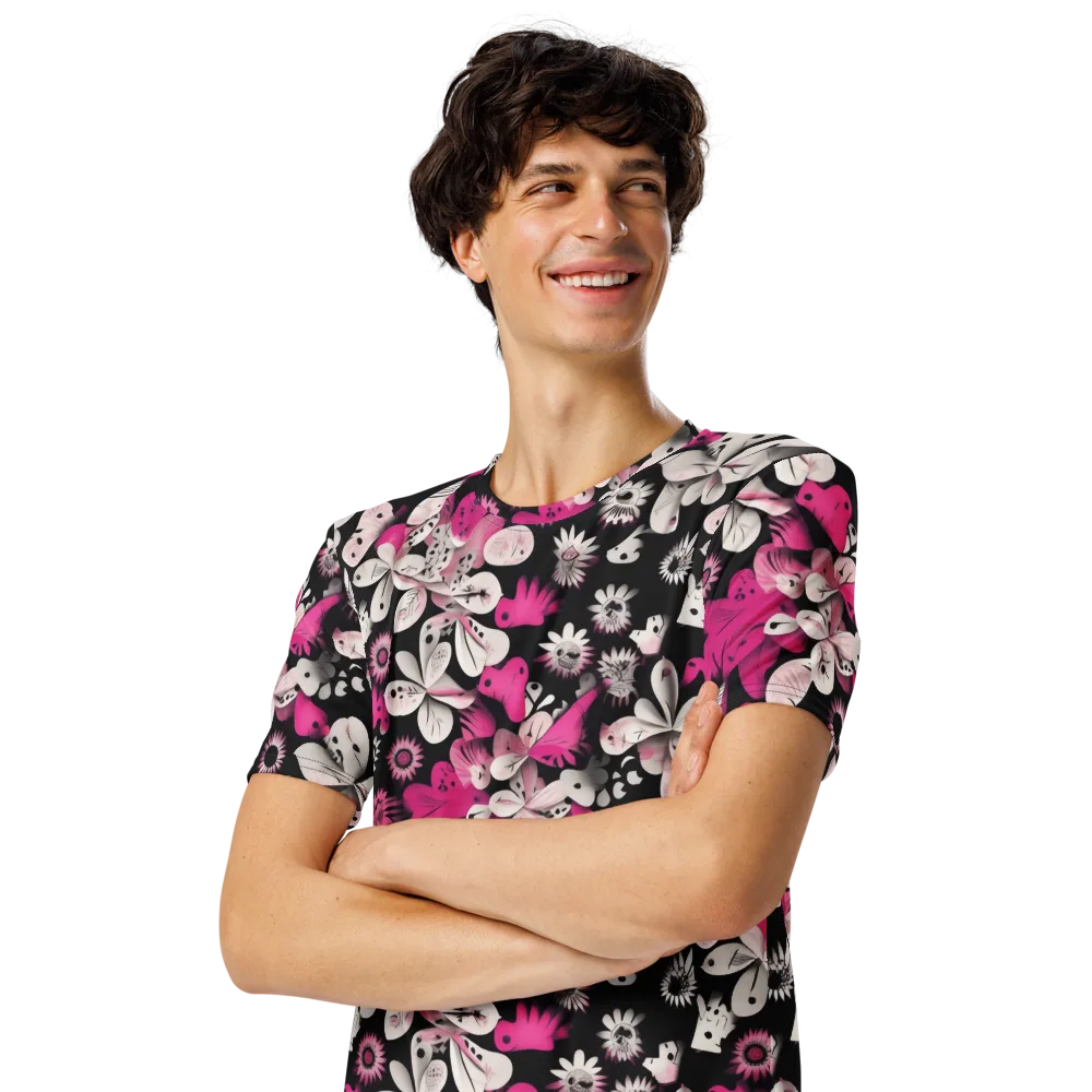 Pink Noir Garden on Men's Crew Neck T-Shirt — Left Front