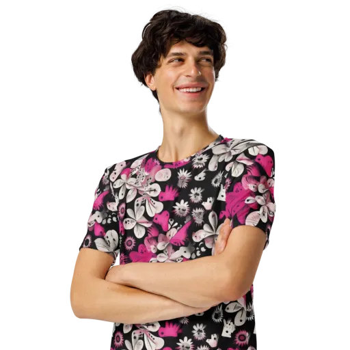 Pink Noir Garden on a Men's Crew Neck T-Shirt