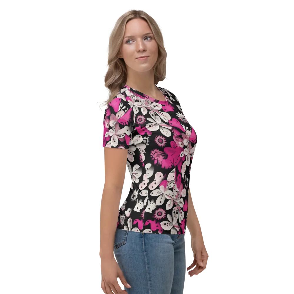 Pink Noir Garden on Women's Crew Neck T-Shirt — Right