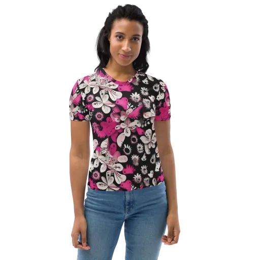 Pink Noir Garden on a Women's Crew Neck T-Shirt