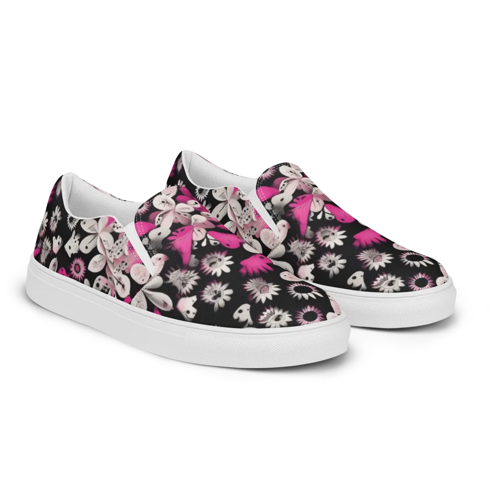 Pink Noir Garden on Men's Slip-On Canvas Shoes — Right Front