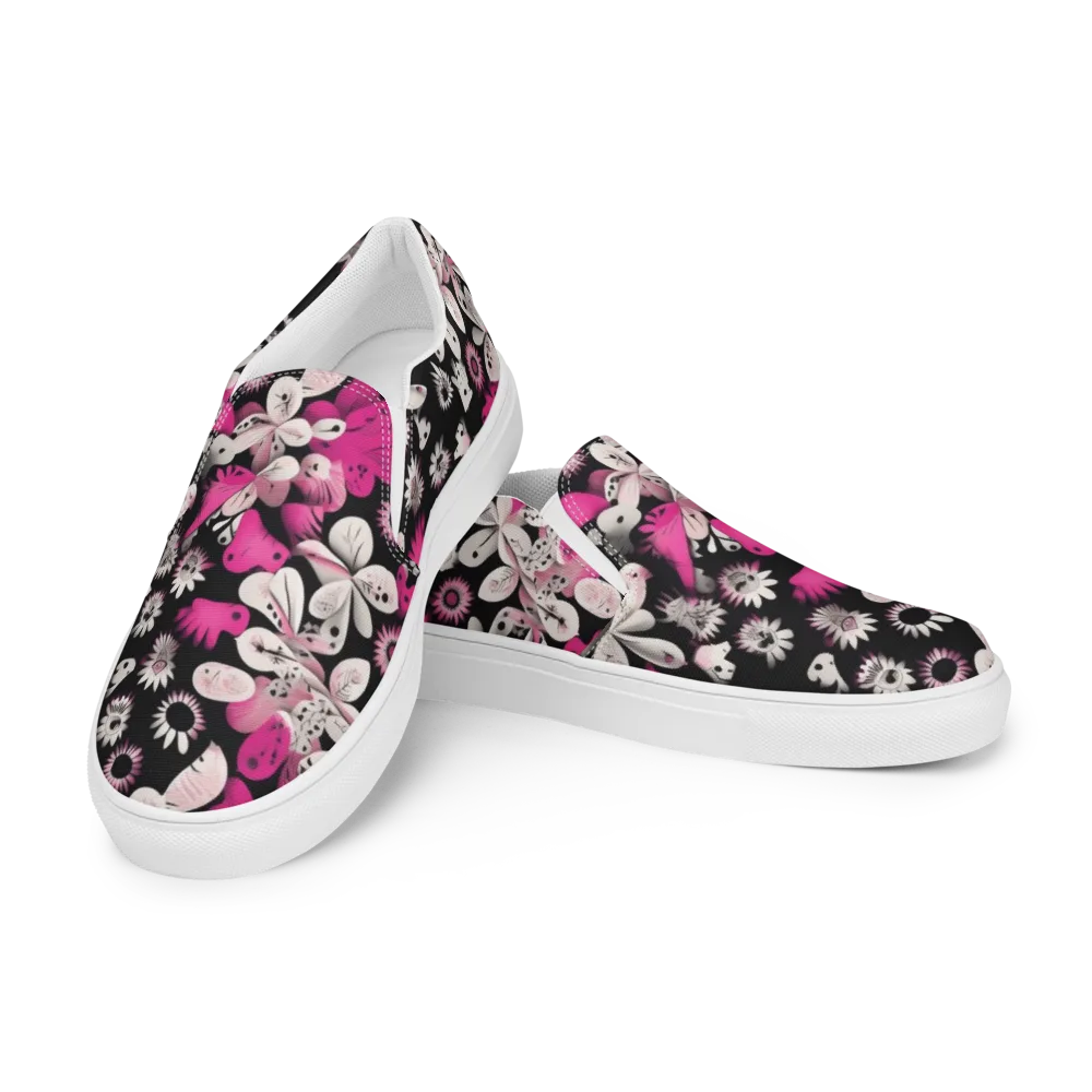 Pink Noir Garden on Men's Slip-On Canvas Shoes — Left Front