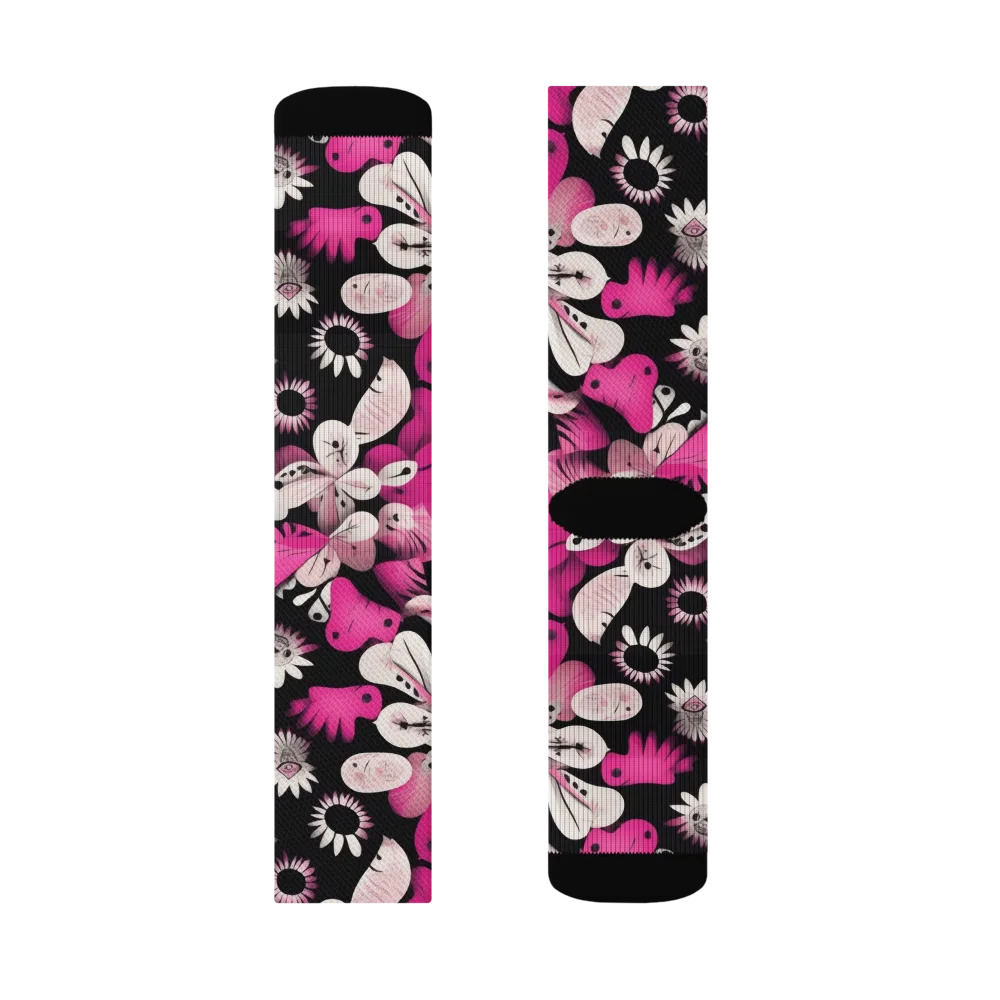 Pink Noir Garden on Socks — Left Sock
