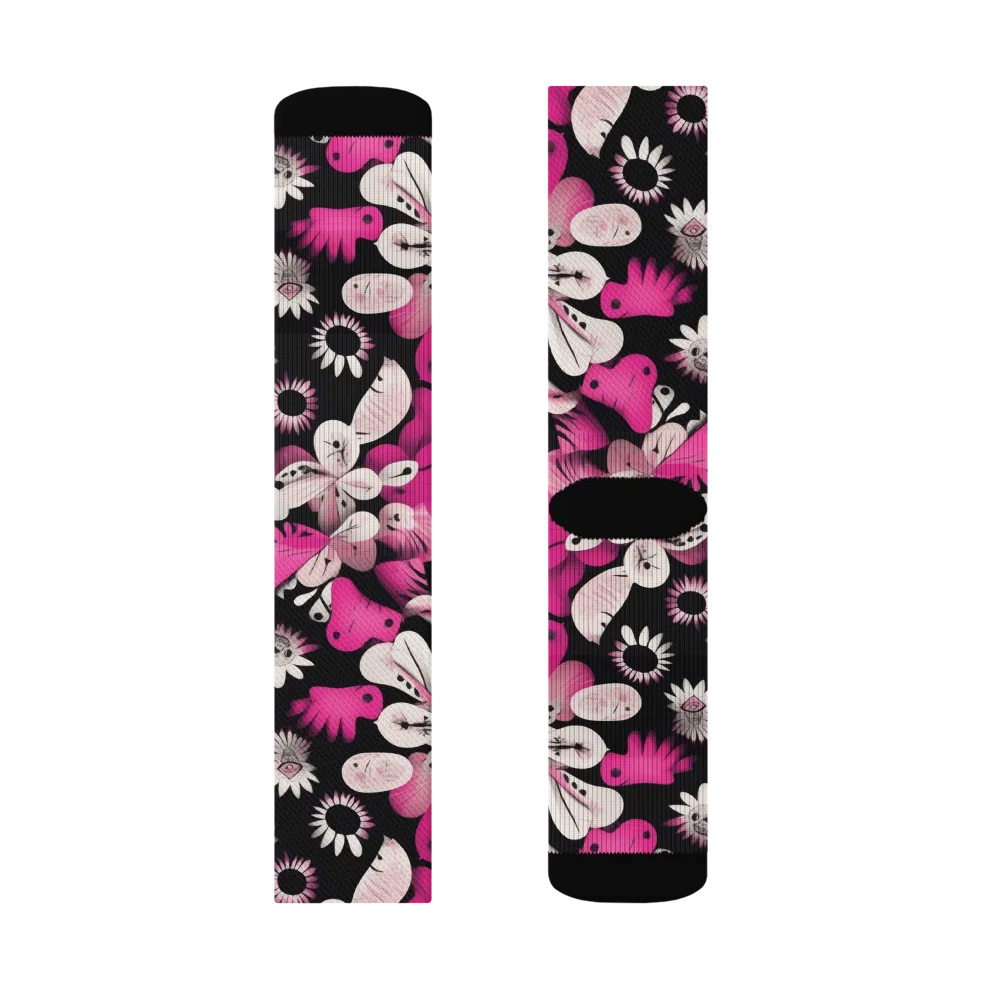 Pink Noir Garden on Socks — Right Sock