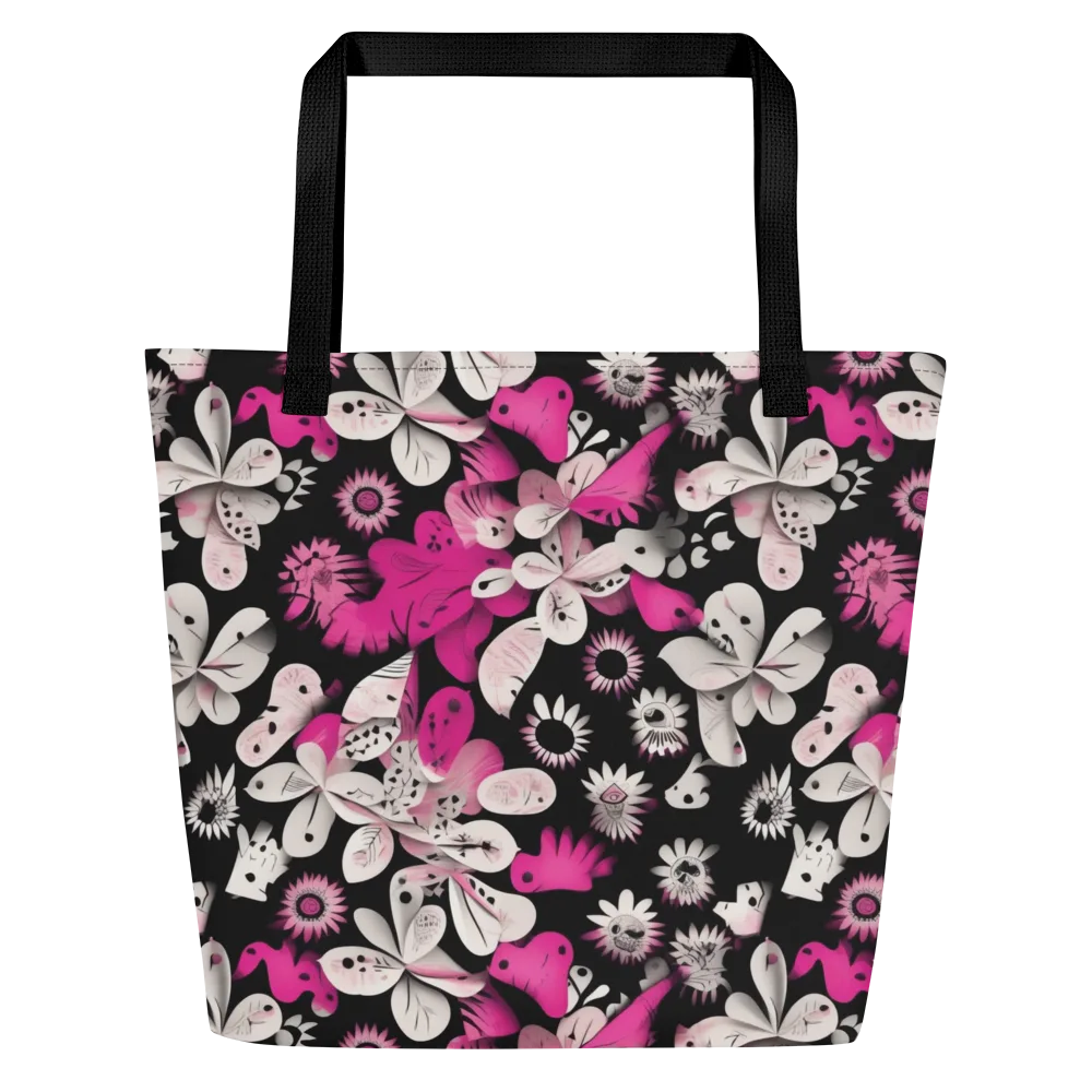 Pink Noir Garden on Large Tote Bag W/ Pocket — Front