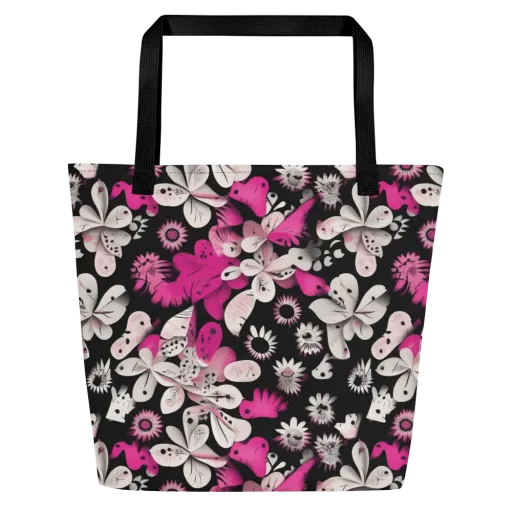 Pink Noir Garden on a Large Tote Bag W/ Pocket