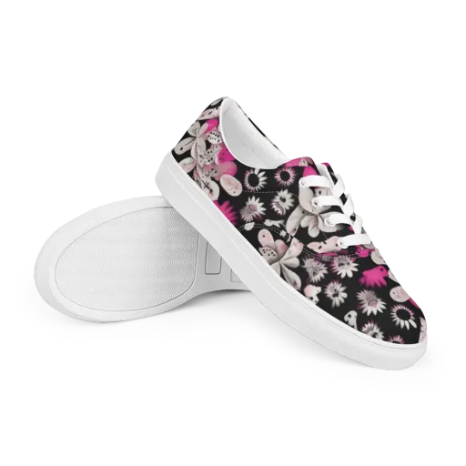 Pink Noir Garden on a Men's Lace-Up Canvas Shoes