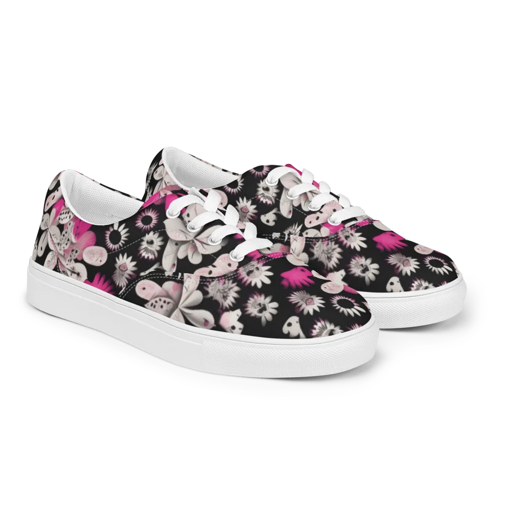 Pink Noir Garden on Men's Lace-Up Canvas Shoes — Right Front