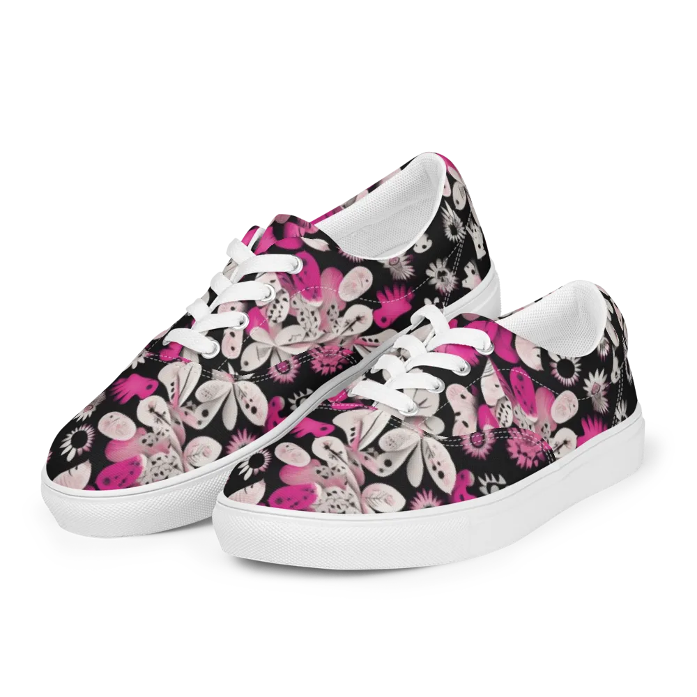 Pink Noir Garden on Men's Lace-Up Canvas Shoes — Left Front