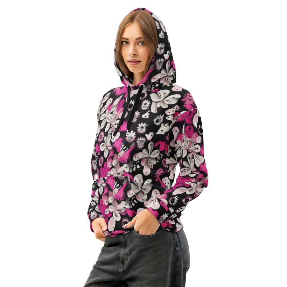 Pink Noir Garden on Cotton Hoodie — Left Front
