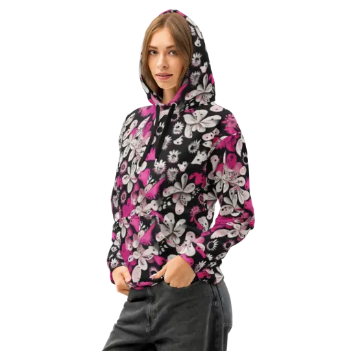 Pink Noir Garden on a Cotton Hoodie