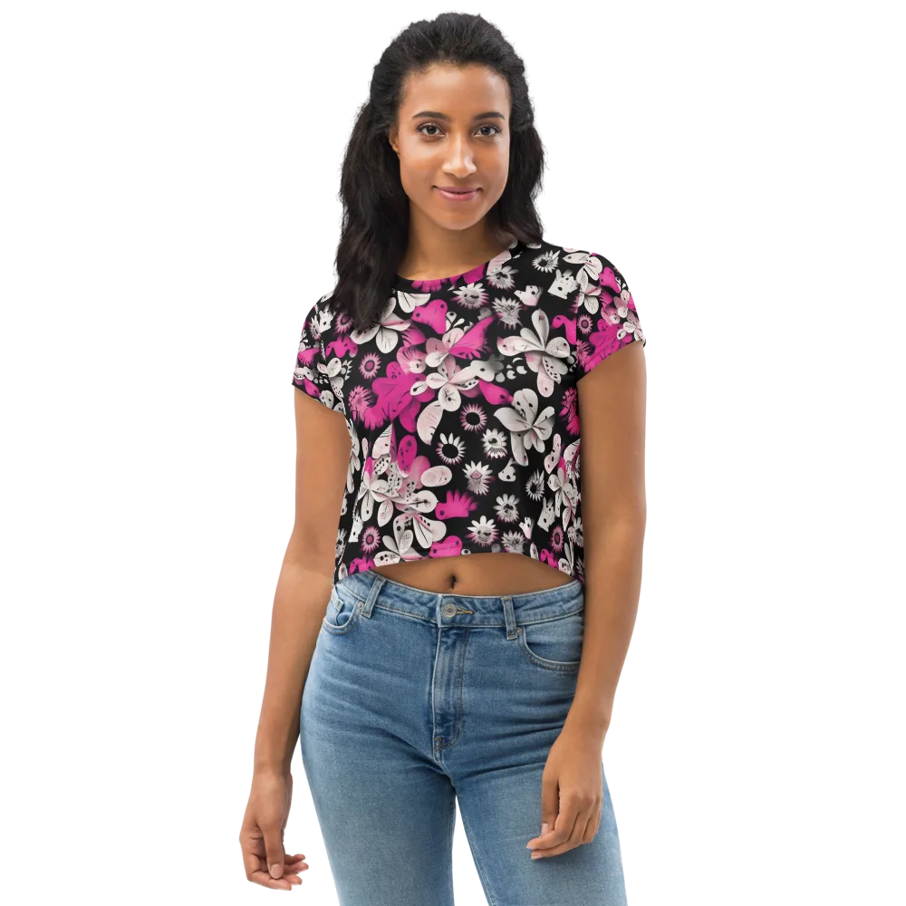 Pink Noir Garden on Crop Tee — Front