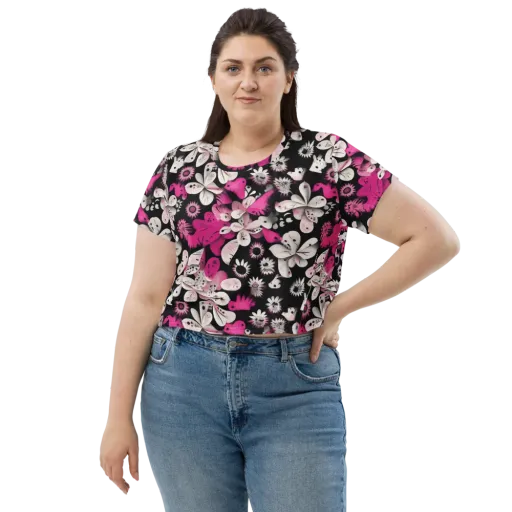 Pink Noir Garden on a Crop Tee
