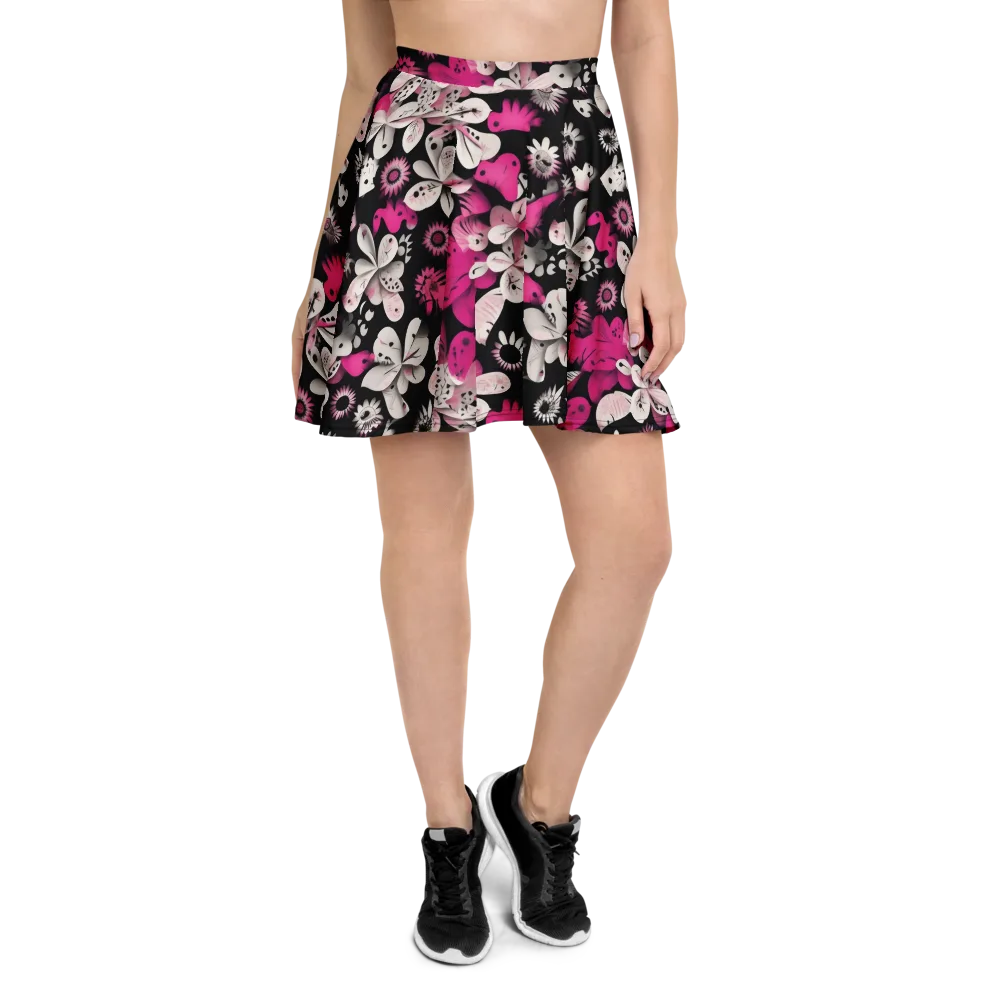 Pink Noir Garden on Skater Skirt — Front