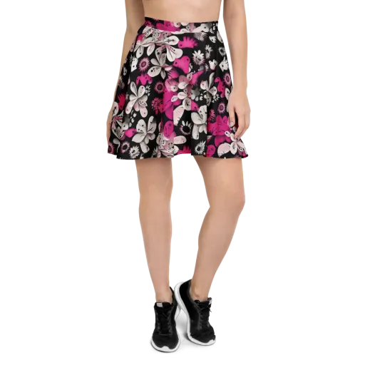 Pink Noir Garden on a Skater Skirt